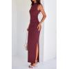 imageBTFBM Summer Two Piece Skirt Set for Women 2025 Dressy Lightweight Sleeveless Knit Top Going Out Split Maxi Skirt SetWine Red