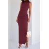 imageBTFBM Summer Two Piece Skirt Set for Women 2025 Dressy Lightweight Sleeveless Knit Top Going Out Split Maxi Skirt SetWine Red
