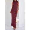 imageBTFBM Summer Two Piece Skirt Set for Women 2025 Dressy Lightweight Sleeveless Knit Top Going Out Split Maxi Skirt SetWine Red
