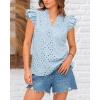 imageBTFBM Women Summer Eyelet Tops Dressy Casual V Neck Ruffle Cap Sleeve Cotton Boho Shirts Lace Embroidered Blouses 2025Light Blue