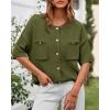 imageBTFBM Short Sleeve Cardigans for Women Button Up Sweaters Y2k Spring Summer 2025 Crew Neck Business Casual Work ClothesArmy Green