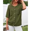 imageBTFBM Short Sleeve Cardigans for Women Button Up Sweaters Y2k Spring Summer 2025 Crew Neck Business Casual Work ClothesArmy Green