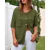 imageBTFBM Short Sleeve Cardigans for Women Button Up Sweaters Y2k Spring Summer 2025 Crew Neck Business Casual Work ClothesArmy Green