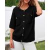 imageBTFBM Short Sleeve Cardigans for Women Button Up Sweaters Y2k Spring Summer 2025 Crew Neck Business Casual Work ClothesBlack