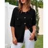 imageBTFBM Short Sleeve Cardigans for Women Button Up Sweaters Y2k Spring Summer 2025 Crew Neck Business Casual Work ClothesBlack