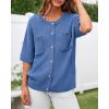 imageBTFBM Short Sleeve Cardigans for Women Button Up Sweaters Y2k Spring Summer 2025 Crew Neck Business Casual Work ClothesBlue