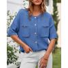 imageBTFBM Short Sleeve Cardigans for Women Button Up Sweaters Y2k Spring Summer 2025 Crew Neck Business Casual Work ClothesBlue