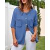 imageBTFBM Short Sleeve Cardigans for Women Button Up Sweaters Y2k Spring Summer 2025 Crew Neck Business Casual Work ClothesBlue