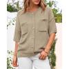 imageBTFBM Short Sleeve Cardigans for Women Button Up Sweaters Y2k Spring Summer 2025 Crew Neck Business Casual Work ClothesLight Khaki