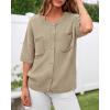 imageBTFBM Short Sleeve Cardigans for Women Button Up Sweaters Y2k Spring Summer 2025 Crew Neck Business Casual Work ClothesLight Khaki
