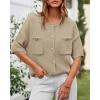 imageBTFBM Short Sleeve Cardigans for Women Button Up Sweaters Y2k Spring Summer 2025 Crew Neck Business Casual Work ClothesLight Khaki