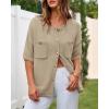 imageBTFBM Short Sleeve Cardigans for Women Button Up Sweaters Y2k Spring Summer 2025 Crew Neck Business Casual Work ClothesLight Khaki