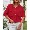 imageBTFBM Short Sleeve Cardigans for Women Button Up Sweaters Y2k Spring Summer 2025 Crew Neck Business Casual Work ClothesRed