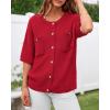 imageBTFBM Short Sleeve Cardigans for Women Button Up Sweaters Y2k Spring Summer 2025 Crew Neck Business Casual Work ClothesRed