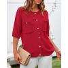 imageBTFBM Short Sleeve Cardigans for Women Button Up Sweaters Y2k Spring Summer 2025 Crew Neck Business Casual Work ClothesRed
