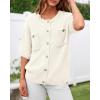 imageBTFBM Short Sleeve Cardigans for Women Button Up Sweaters Y2k Spring Summer 2025 Crew Neck Business Casual Work ClothesWhite