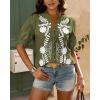 imageBTFBM Womens 2025 Summer Tops Casual Floral Boho V Neck Puff Short Sleeve Button Down Shirts Embroidered Blouses TunicFloral Army Green White