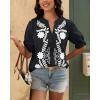 imageBTFBM Womens 2025 Summer Tops Casual Floral Boho V Neck Puff Short Sleeve Button Down Shirts Embroidered Blouses TunicFloral Black White