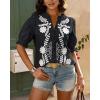 imageBTFBM Womens 2025 Summer Tops Casual Floral Boho V Neck Puff Short Sleeve Button Down Shirts Embroidered Blouses TunicFloral Black White