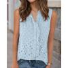 imageBTFBM Womens Sleeveless Button Down Shirts Ruffle V Neck Casual Hollow Out Eyelet Tops Boho Summer Vacation Blouse 2025Light Blue