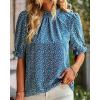 imageBTFBM Womens Summer Boho Shirt Top Ruffle Short Sleeve Frill Trim Mock Neck Floral Solid 2025 Casual Blouses Shirts TopsFloral Blue