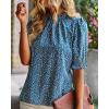imageBTFBM Womens Summer Boho Shirt Top Ruffle Short Sleeve Frill Trim Mock Neck Floral Solid 2025 Casual Blouses Shirts TopsFloral Blue