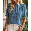 imageBTFBM Womens Summer Boho Shirt Top Ruffle Short Sleeve Frill Trim Mock Neck Floral Solid 2025 Casual Blouses Shirts TopsFloral Blue