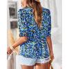 imageBTFBM Womens Summer Boho Shirt Top Ruffle Short Sleeve Frill Trim Mock Neck Floral Solid 2025 Casual Blouses Shirts TopsFloral Bright Blue
