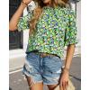 imageBTFBM Womens Summer Boho Shirt Top Ruffle Short Sleeve Frill Trim Mock Neck Floral Solid 2025 Casual Blouses Shirts TopsFloral Green Black