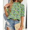 imageBTFBM Womens Summer Boho Shirt Top Ruffle Short Sleeve Frill Trim Mock Neck Floral Solid 2025 Casual Blouses Shirts TopsFloral Green Black