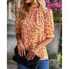 imageBTFBM Womens Summer Boho Shirt Top Ruffle Short Sleeve Frill Trim Mock Neck Floral Solid 2025 Casual Blouses Shirts TopsFloral Pink