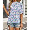 imageBTFBM Womens Summer Boho Shirt Top Ruffle Short Sleeve Frill Trim Mock Neck Floral Solid 2025 Casual Blouses Shirts TopsFloral Pink Blue