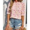 imageBTFBM Womens Summer Boho Shirt Top Ruffle Short Sleeve Frill Trim Mock Neck Floral Solid 2025 Casual Blouses Shirts TopsFloral Pink White