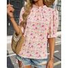 imageBTFBM Womens Summer Boho Shirt Top Ruffle Short Sleeve Frill Trim Mock Neck Floral Solid 2025 Casual Blouses Shirts TopsFloral Pink White