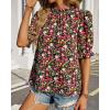 imageBTFBM Womens Summer Boho Shirt Top Ruffle Short Sleeve Frill Trim Mock Neck Floral Solid 2025 Casual Blouses Shirts TopsFloral Red Black