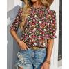 imageBTFBM Womens Summer Boho Shirt Top Ruffle Short Sleeve Frill Trim Mock Neck Floral Solid 2025 Casual Blouses Shirts TopsFloral Red Black