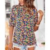 imageBTFBM Womens Summer Boho Shirt Top Ruffle Short Sleeve Frill Trim Mock Neck Floral Solid 2025 Casual Blouses Shirts TopsFloral Royal Blue