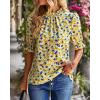 imageBTFBM Womens Summer Boho Shirt Top Ruffle Short Sleeve Frill Trim Mock Neck Floral Solid 2025 Casual Blouses Shirts TopsFloral Yellow