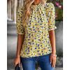 imageBTFBM Womens Summer Boho Shirt Top Ruffle Short Sleeve Frill Trim Mock Neck Floral Solid 2025 Casual Blouses Shirts TopsFloral Yellow