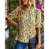 imageBTFBM Womens Summer Boho Shirt Top Ruffle Short Sleeve Frill Trim Mock Neck Floral Solid 2025 Casual Blouses Shirts TopsFloral Yellow