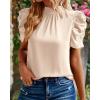 imageBTFBM Womens Summer Boho Shirt Top Ruffle Short Sleeve Frill Trim Mock Neck Floral Solid 2025 Casual Blouses Shirts TopsSolid Beige