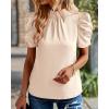 imageBTFBM Womens Summer Boho Shirt Top Ruffle Short Sleeve Frill Trim Mock Neck Floral Solid 2025 Casual Blouses Shirts TopsSolid Beige