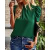 imageBTFBM Womens Summer Boho Shirt Top Ruffle Short Sleeve Frill Trim Mock Neck Floral Solid 2025 Casual Blouses Shirts TopsSolid Dark Green