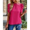 imageBTFBM Womens Summer Boho Shirt Top Ruffle Short Sleeve Frill Trim Mock Neck Floral Solid 2025 Casual Blouses Shirts TopsSolid Rose Red