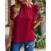 imageBTFBM Womens Summer Boho Shirt Top Ruffle Short Sleeve Frill Trim Mock Neck Floral Solid 2025 Casual Blouses Shirts TopsSolid Wine Red