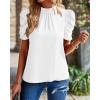 imageBTFBM Womens Summer Boho Shirt Top Ruffle Short Sleeve Frill Trim Mock Neck Floral Solid 2025 Casual Blouses Shirts TopsWhite