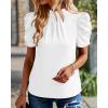 imageBTFBM Womens Summer Boho Shirt Top Ruffle Short Sleeve Frill Trim Mock Neck Floral Solid 2025 Casual Blouses Shirts TopsWhite