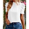 imageBTFBM Womens Summer Boho Shirt Top Ruffle Short Sleeve Frill Trim Mock Neck Floral Solid 2025 Casual Blouses Shirts TopsWhite