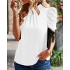 imageBTFBM Womens Summer Boho Shirt Top Ruffle Short Sleeve Frill Trim Mock Neck Floral Solid 2025 Casual Blouses Shirts TopsWhite