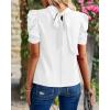 imageBTFBM Womens Summer Boho Shirt Top Ruffle Short Sleeve Frill Trim Mock Neck Floral Solid 2025 Casual Blouses Shirts TopsWhite